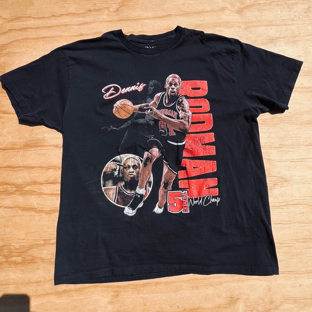 Rodman Apparel Dennis Rodman 5 Time World Champ Graphic T-Shirt Black XL Mens